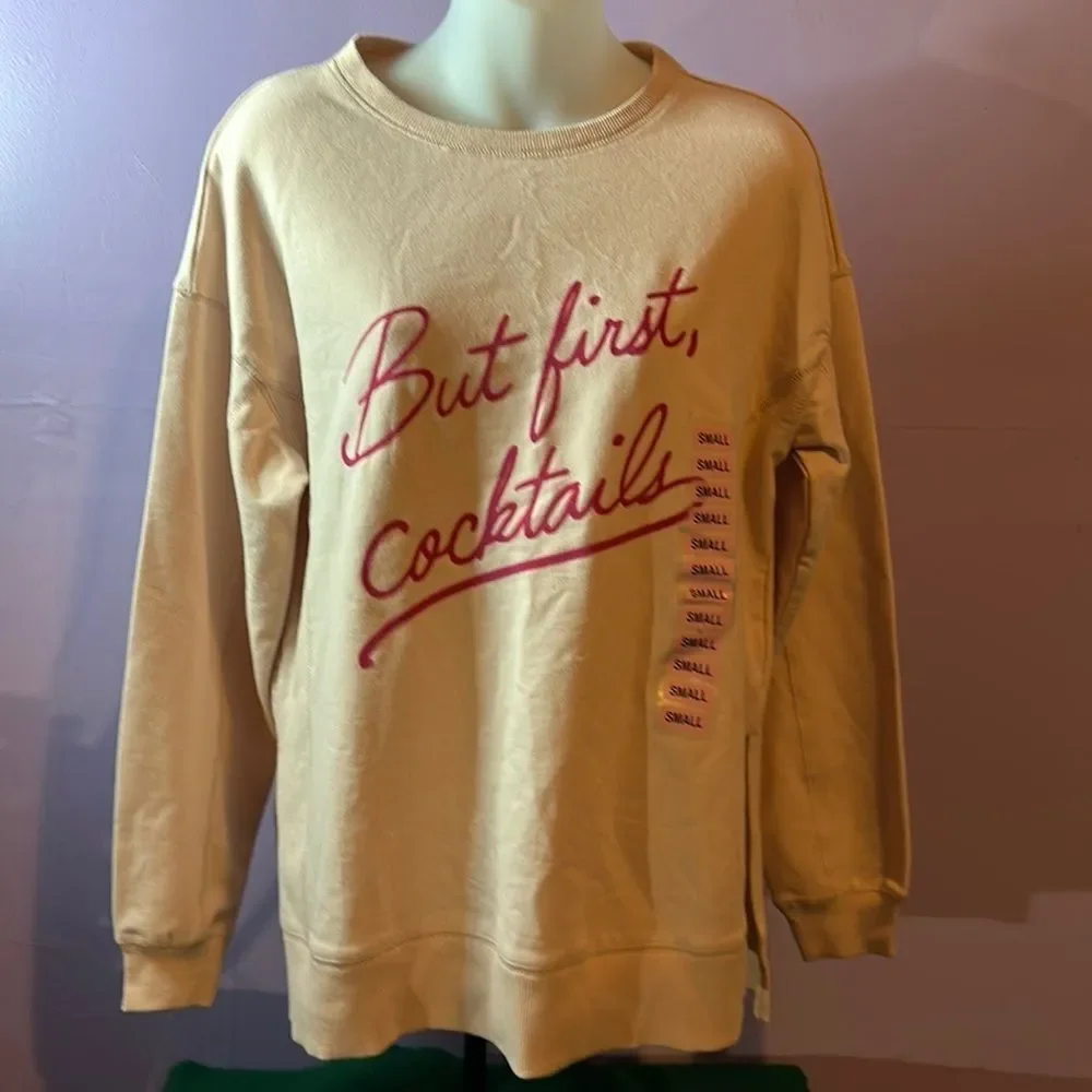 WildFox “But First Cocktails” Women’s Pullover Sweatshirt Size S Pink